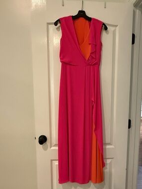 BCBG Hot Pink and Orange Sleeveless Maxi Dress